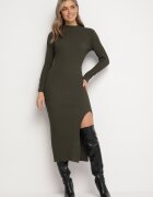elsa.m by may Rochie Verde închis Reiată Maxi din Viscoză Decorată cu nasturi și cu șliț Pollare