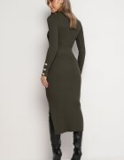 elsa.m by may Rochie Verde închis Reiată Maxi din Viscoză Decorată cu nasturi și cu șliț Pollare