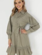 elsa.m by may Rochie Verde închis tip cămașă cu mânecă bufantă și inserții perforate Staples