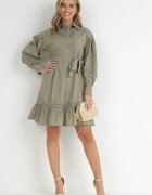 elsa.m by may Rochie Verde închis tip cămașă cu mânecă bufantă și inserții perforate Staples