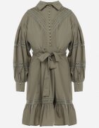 elsa.m by may Rochie Verde închis tip cămașă cu mânecă bufantă și inserții perforate Staples
