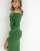 elsa.m by may Rochie Verde Tricotată cu Pene Preta