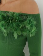 elsa.m by may Rochie Verde Tricotată cu Pene Preta