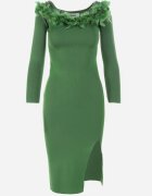 elsa.m by may Rochie Verde Tricotată cu Pene Preta