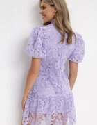elsa.m by may Rochie violet de dantelă cu guler înalt și mâneci bufante Suminori