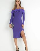 elsa.m by may Rochie Violet închis Tricotată cu Pene Preta