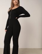 elsa.m by may Salopetă neagră din viscoză Bodycon cu striații și fermoar Alnorema