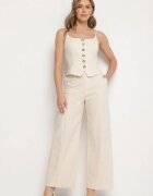 elsa.m by may Set Bej cu Top și Pantaloni în Stil Costum din Bumbac și Viscoză Divelune