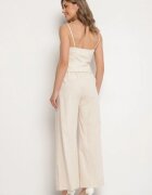elsa.m by may Set Bej cu Top și Pantaloni în Stil Costum din Bumbac și Viscoză Divelune