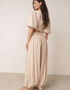 elsa.m by may Set boho de vară din vâscoză: bluză cu dantelă și pantaloni cu manșete Enatea Bej