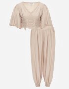 elsa.m by may Set boho de vară din vâscoză: bluză cu dantelă și pantaloni cu manșete Enatea Bej