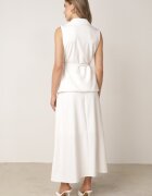 elsa.m by may Set elegant în stil de costum cu fustă trapez lungă și vestă cu guler și curea Pentha Alb