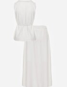 elsa.m by may Set elegant în stil de costum cu fustă trapez lungă și vestă cu guler și curea Pentha Alb
