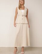 elsa.m by may Set elegant în stil de costum cu fustă trapez lungă și vestă cu guler și curea Pentha Bej deschis