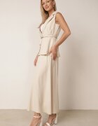 elsa.m by may Set elegant în stil de costum cu fustă trapez lungă și vestă cu guler și curea Pentha Bej deschis