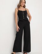 elsa.m by may Set Negru cu Top și Pantaloni în stil Costum din Bumbac și Vâscoză Divelune