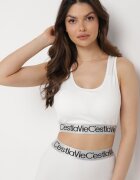 elsa.m by may Sutien Alb Top Sport Striat cu Bandă Elastică Decorativă Fanelli