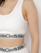 elsa.m by may Sutien Alb Top Sport Striat cu Bandă Elastică Decorativă Fanelli