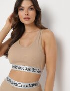 elsa.m by may Sutien Top Bej Sport Reiat cu Bandă Decorativă Fanelli