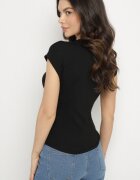 elsa.m by may T-shirt Negru cu Croială Ajustată cu Decupaj și Nasturi la Decolteu Ballirea