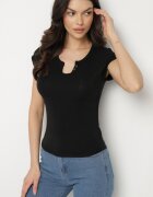 elsa.m by may T-shirt Negru cu Croială Ajustată cu Decupaj și Nasturi la Decolteu Ballirea