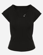 elsa.m by may T-shirt Negru cu Croială Ajustată cu Decupaj și Nasturi la Decolteu Ballirea