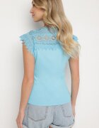 elsa.m by may Top Albastru din Bumbac Decorat cu Dantelă Liriona