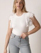 elsa.m by may Top de Bumbac Alb cu Dantelă la Umeri Learena