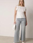 elsa.m by may Top de Bumbac Alb cu Dantelă la Umeri Learena