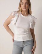 elsa.m by may Top de Bumbac Alb cu Dantelă la Umeri Learena