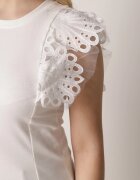 elsa.m by may Top de Bumbac Alb cu Dantelă la Umeri Learena