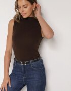 elsa.m by may Top din bumbac Maro închis cu croială ajustată cu semiguler Unarisa