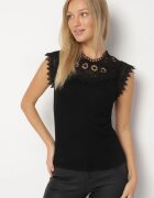 elsa.m by may Top Negru din Bumbac Decorat cu Dantelă Liriona