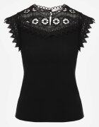 elsa.m by may Top Negru din Bumbac Decorat cu Dantelă Liriona