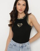 elsa.m by may Top Negru din Bumbac Decorat cu Inimă Moro și cu Zirconii Lisarosa