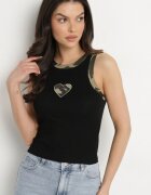 elsa.m by may Top Negru din Bumbac Decorat cu Inimă Moro și cu Zirconii Lisarosa