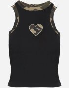 elsa.m by may Top Negru din Bumbac Decorat cu Inimă Moro și cu Zirconii Lisarosa