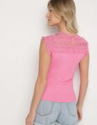 elsa.m by may Top Roz din Bumbac Decorat cu Dantelă Liriona
