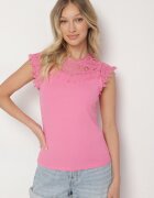 elsa.m by may Top Roz din Bumbac Decorat cu Dantelă Liriona