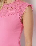 elsa.m by may Top Roz din Bumbac Decorat cu Dantelă Liriona