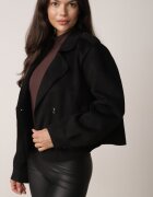 elsa.m by may Trenci scurt de tranziție cu guler și închidere cu rând dublu Aellice Negru