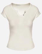 elsa.m by may Tricou Alb cu croială ajustată cu decolteu și nasturi la gât Ballirea