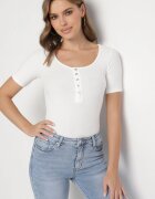 elsa.m by may Tricou Alb Reiat din Bumbac Ornat cu Nasturi Tasavia