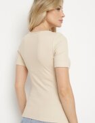 elsa.m by may Tricou Bej Striat din Bumbac Decorat cu Nasturi Tasavia