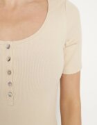 elsa.m by may Tricou Bej Striat din Bumbac Decorat cu Nasturi Tasavia