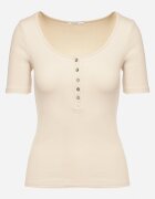elsa.m by may Tricou Bej Striat din Bumbac Decorat cu Nasturi Tasavia