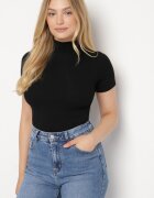 elsa.m by may Tricou Negru Cambrat din Viscoză cu Guler înalt Isovera