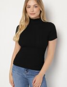 elsa.m by may Tricou Negru Cambrat din Viscoză cu Guler înalt Isovera