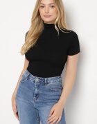 elsa.m by may Tricou Negru Cambrat din Viscoză cu Guler înalt Isovera