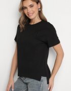 elsa.m by may Tricou negru cu spate asimetric și broderie decorativă Ninissara